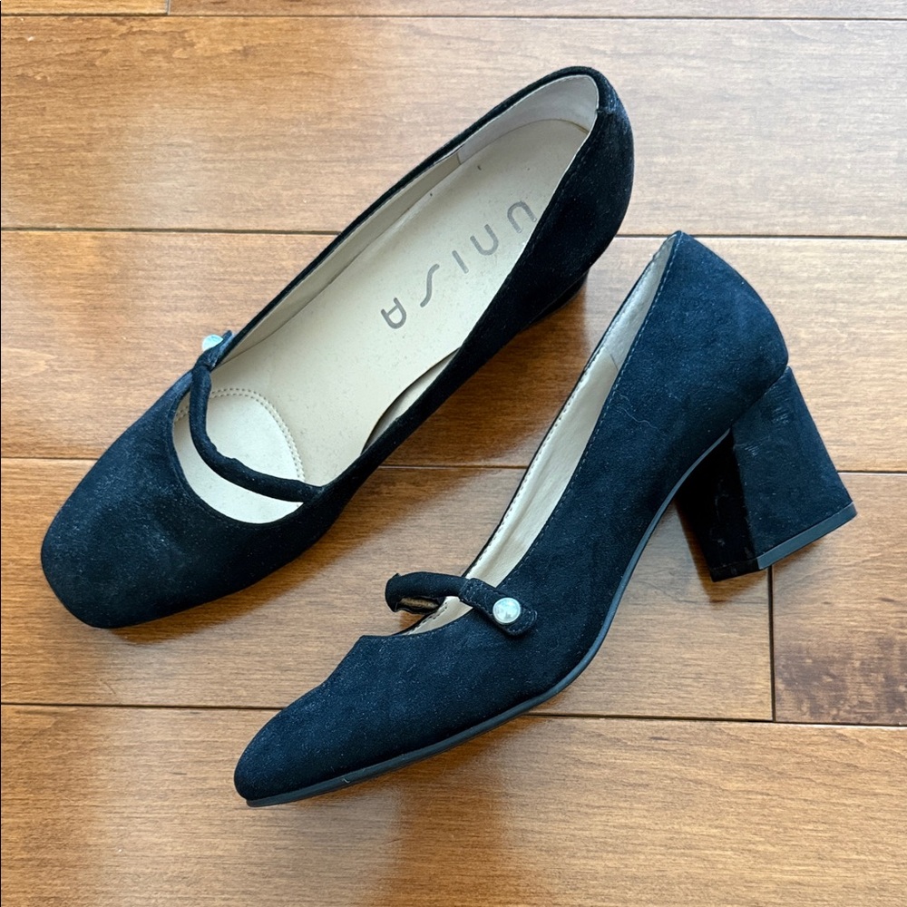 Unisa Black Suede Mary Jane Block Heel